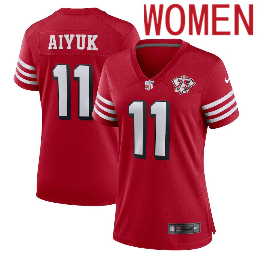 Women San Francisco 49ers 11 Brandon Aiyuk Nike Scarlet 75th Anniversary Alternate Player Game NFL Jersey